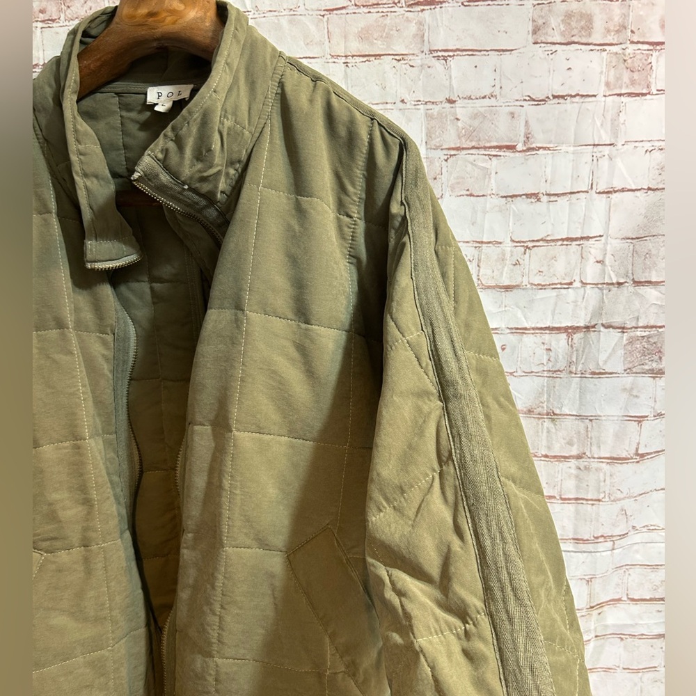 POL Olive Green Quilted Lightweight Bomber Jacket Size Large - Picture 4 of 5